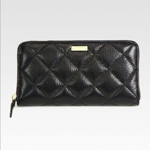 NEW Kate Spade Black Leather Quilted Zip Wallet